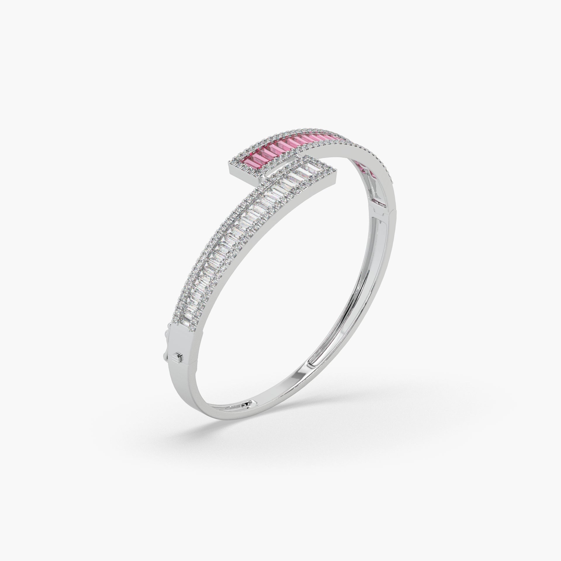 Guru Jewel's Round And Baguette Diamond Studded Fascinating Silver Bracelet For Her
