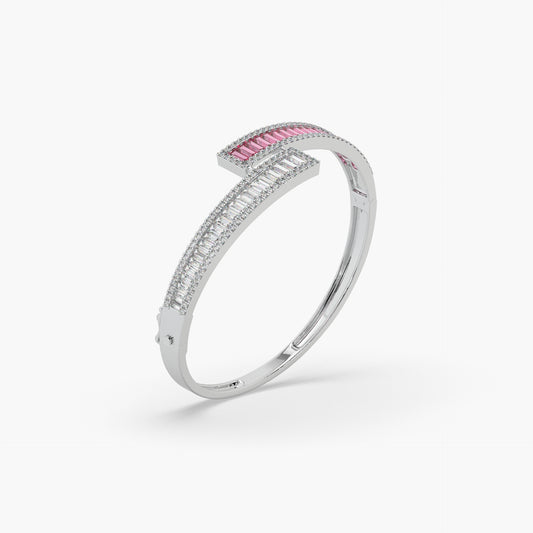 Guru Jewel's Round And Baguette Studded Fascinating Silver Bracelet For Her