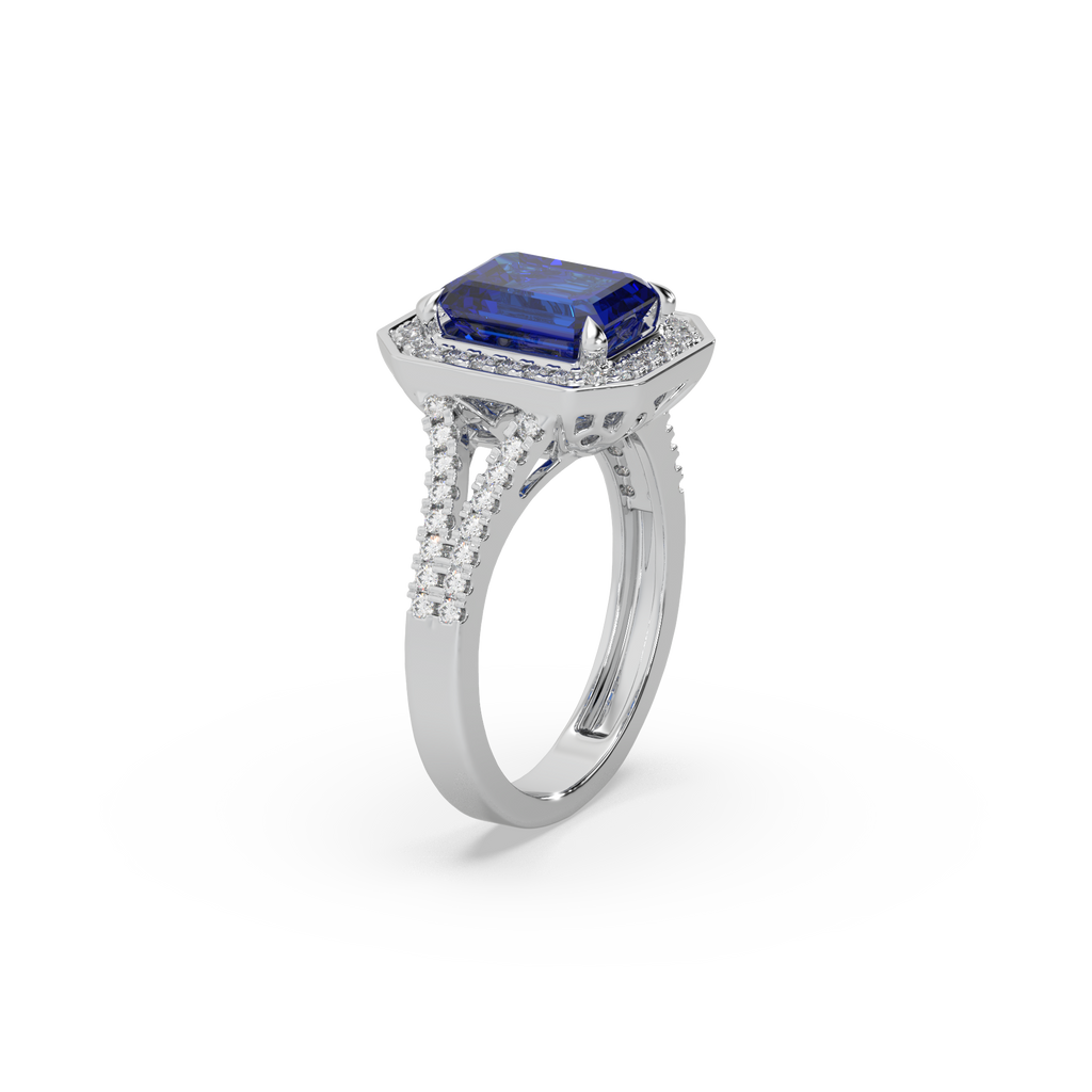 Woman's 925 Silver And Diamond And Blue Stone Studded Ladies Ring For Her