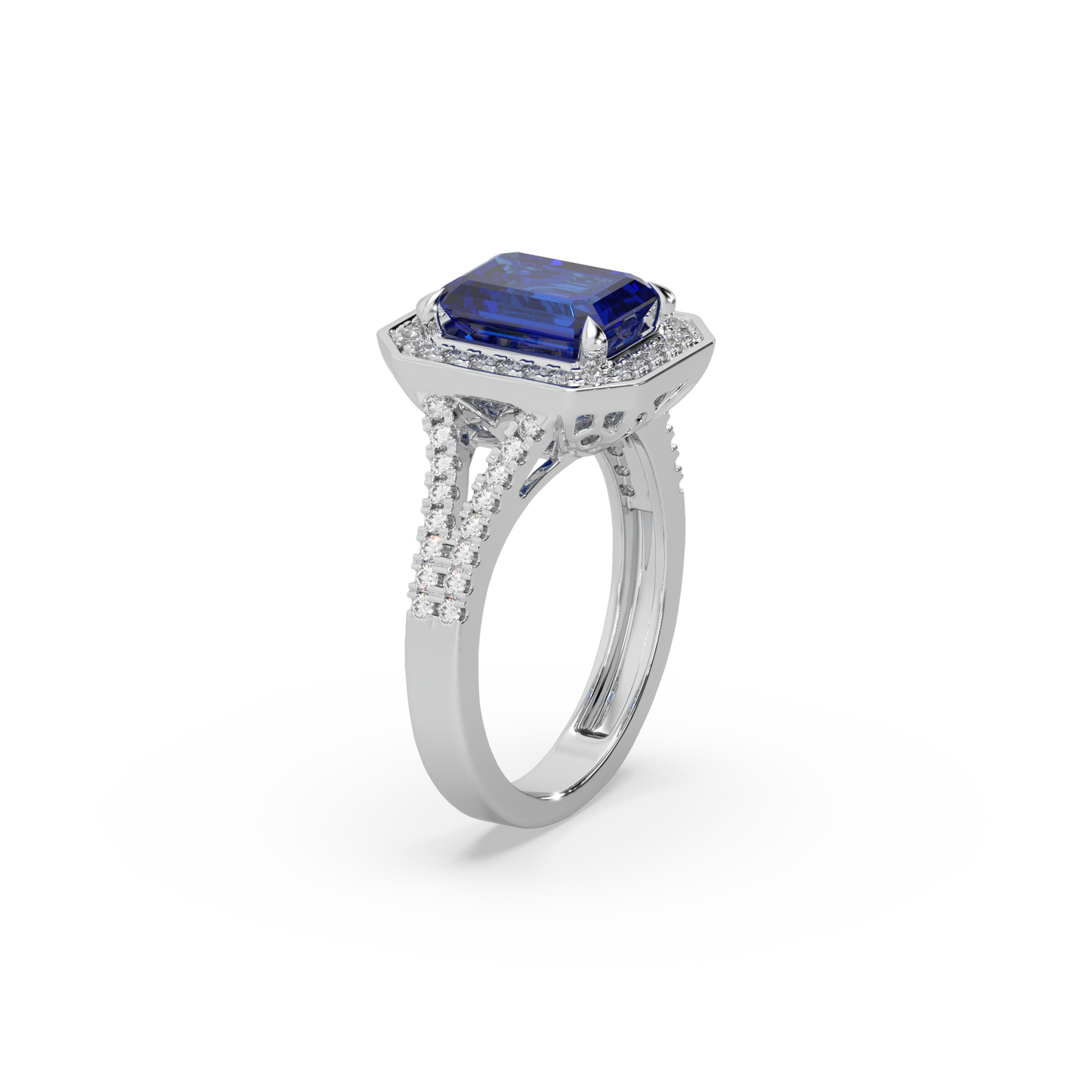 Woman's 925 Silver Moissanite Studded And Blue Stone Ladies Ring For Her