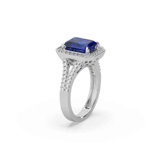 Woman's 925 Silver Moissanite Studded And Blue Stone Ladies Ring For Her