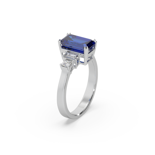 Devastating 925 Silver Moissanite And Blue Sapphire Studded Ladies Ring For Her