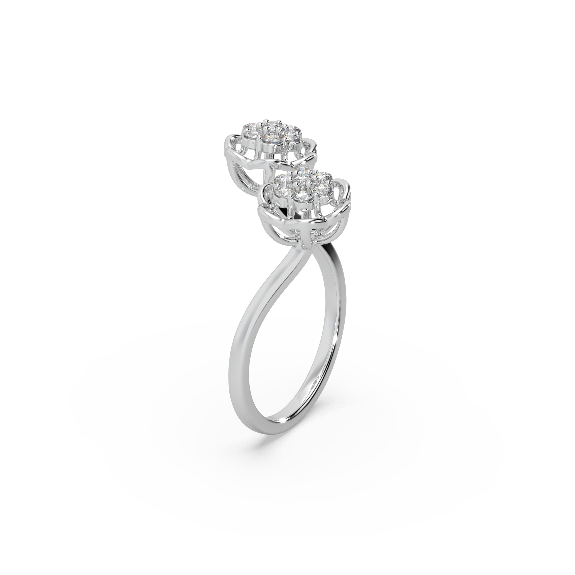 Exclusive Twin Piece 925 Silver And Round Diamond Studded Ladies Ring For Her