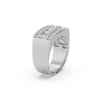 Impressive 3 Line 925 Silver And Round Diamond Studded Gents Ring For Him