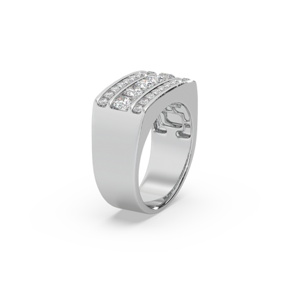 Impressive 3 Line 925 Silver And Round Diamond Studded Gents Ring For Him