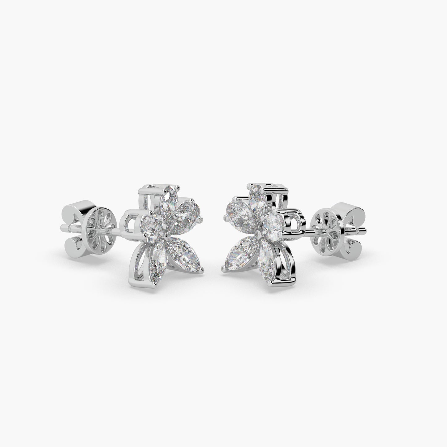 Guru Jewel's Fancy Shaped Diamond Studded Devastating Silver Earrings For Her