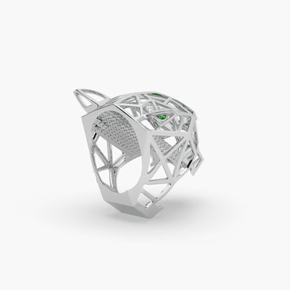 Guru Jewel's Exclusive Panther Style Round Diamond Studded Silver Ring For Him