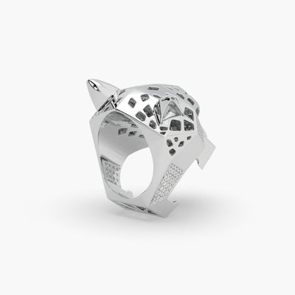 Guru Jewel's Astonishing Panther Style Round Diamond Studded Silver Ring For Him