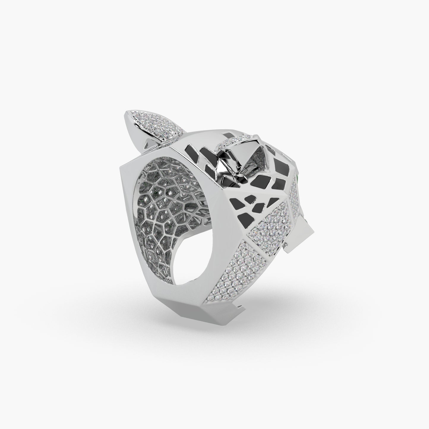 Guru Jewel's Devastating Panther Style Round Diamond Studded Silver Ring For Him