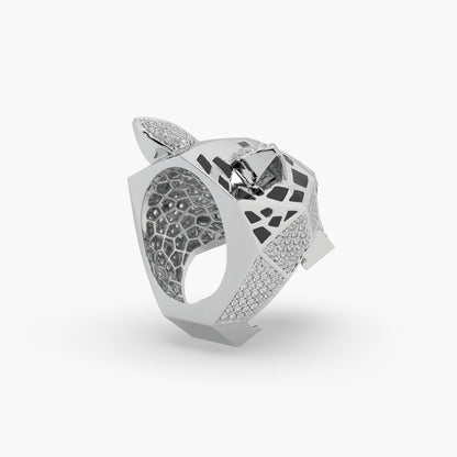 Guru Jewel's Devastating Panther Style Round Diamond Studded Silver Ring For Him