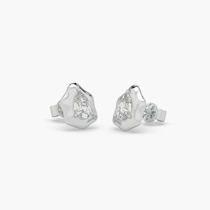 Guru Jewel's Attractive Fancy Pear Shape Diamond Studded Silver Earrings For Her