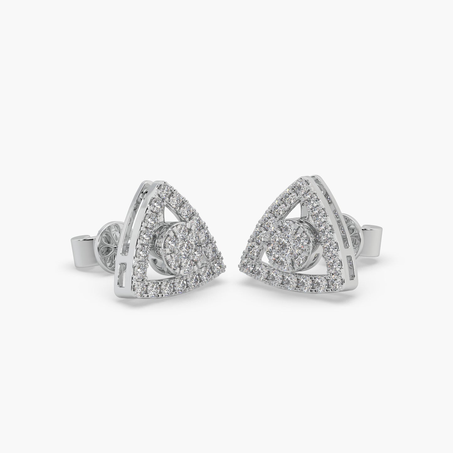 Guru Jewel's Round Diamond Studded Triangle Shaped Silver Earrings For Her