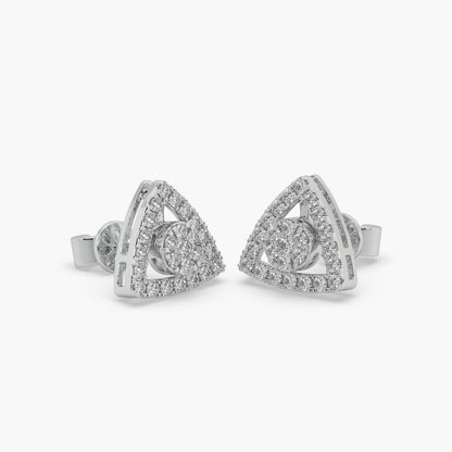 Guru Jewel's Round Diamond Studded Triangle Shaped Silver Earrings For Her