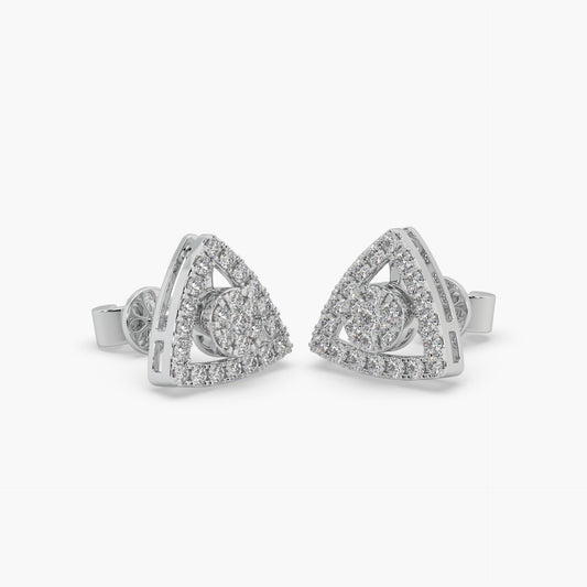 Guru Jewel's Round Moissanite Studded Triangle Shaped Silver Earings For Her