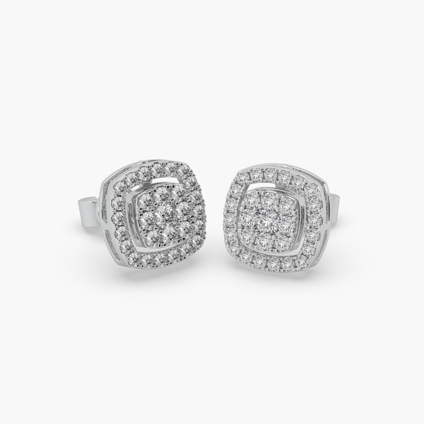 Guru Jewel's Round Diamond Studded Exclusive Square Shaped Silver Earrings For Her