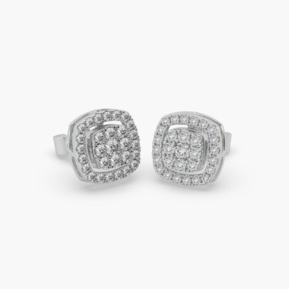 Guru Jewel's Round Diamond Studded Exclusive Square Shaped Silver Earrings For Her