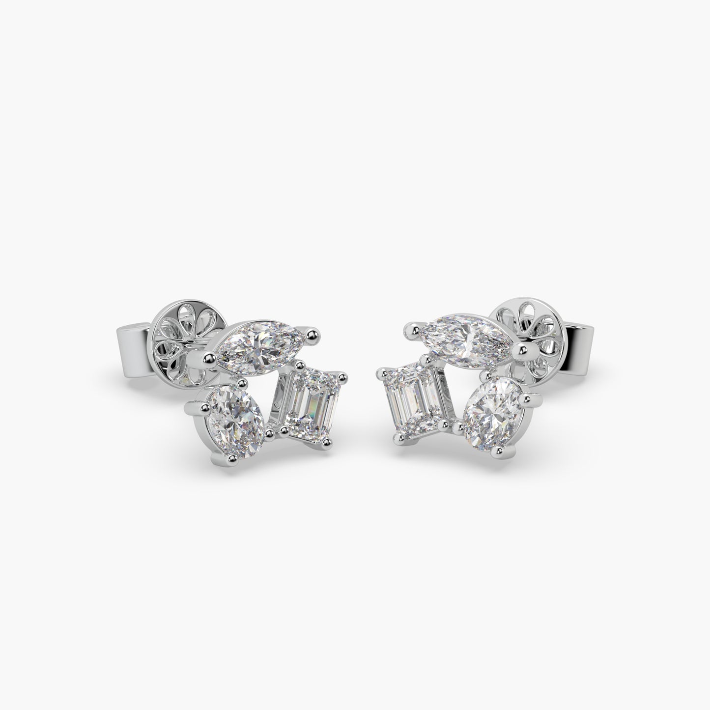 Guru Jewel's Fancy Cut Diamond Studded Silver Earrings For Her