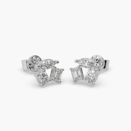 Guru Jewel's Fancy Cut Diamond Studded Silver Earrings For Her