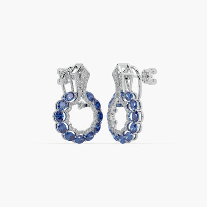 Guru Jewel's Blue Sapphire And Diamond Studded Silver Earrings For Her