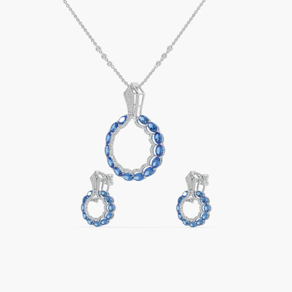 Guru Jewel's Blue Stone And Dimond Studded Silver Pendant Set For Her