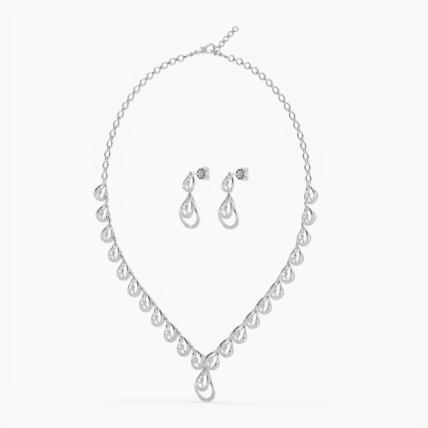 Guru Jewel's Round Diamond Studded Exclusive Silver Necklace Set