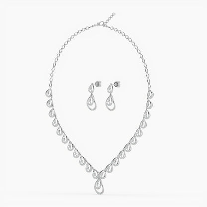 Guru Jewel's Round Diamond Studded Exclusive Silver Necklace Set