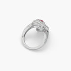 Guru Jewel's Pear Shaped Red Ruby And Fancy Diamond Studded Silver Ring For Her
