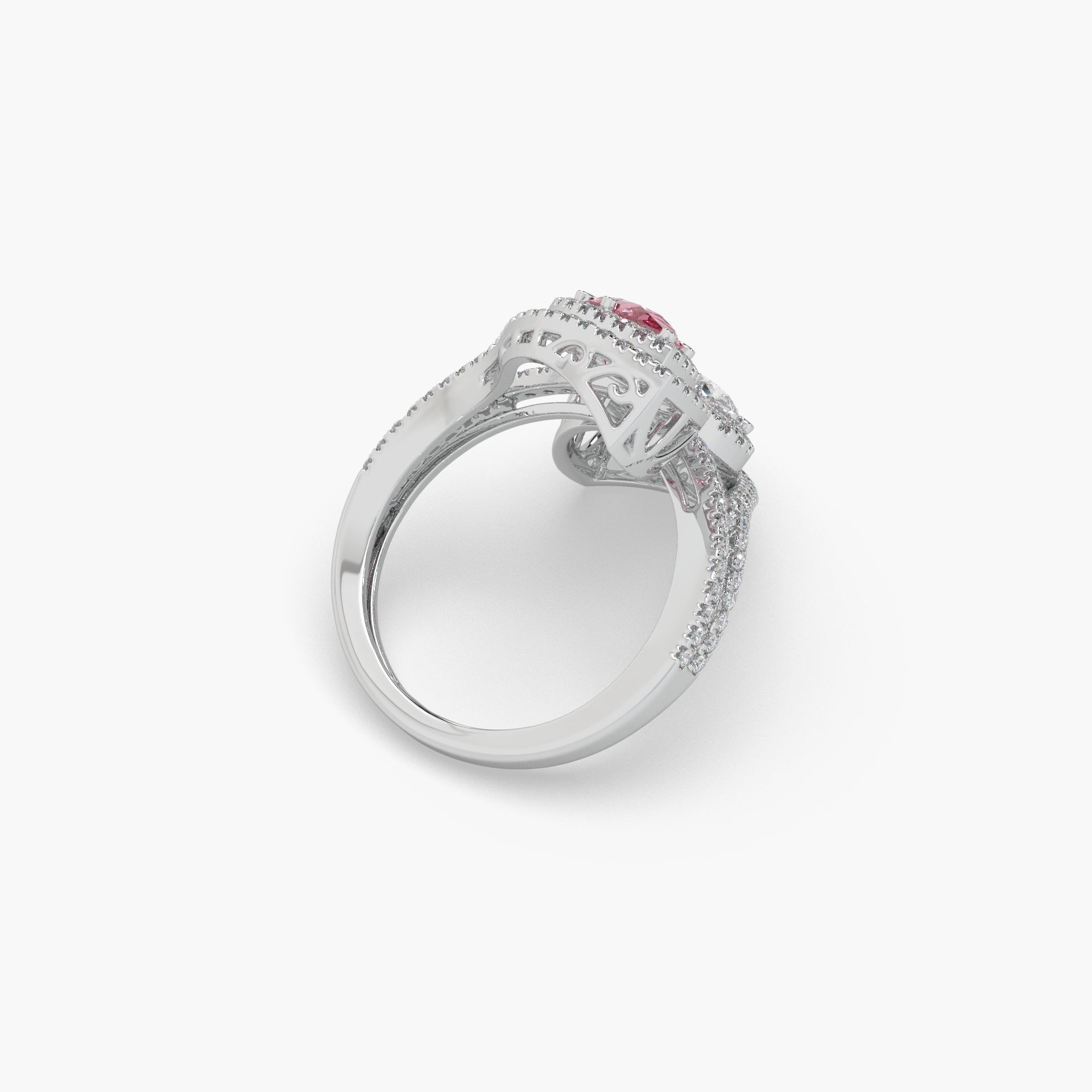 Guru Jewel's Pear Shaped Red Ruby And Fancy Diamond Studded Silver Ring For Her