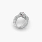Guru Jewel's Pear Shaped Red Ruby And Fancy Diamond Studded Devastating Silver Ring For Her