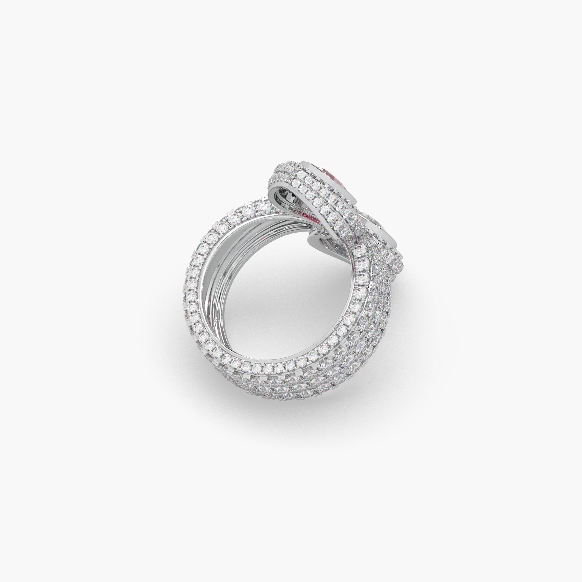 Guru Jewel's Pear Shaped Red Ruby And Fancy Diamond Studded Devastating Silver Ring For Her