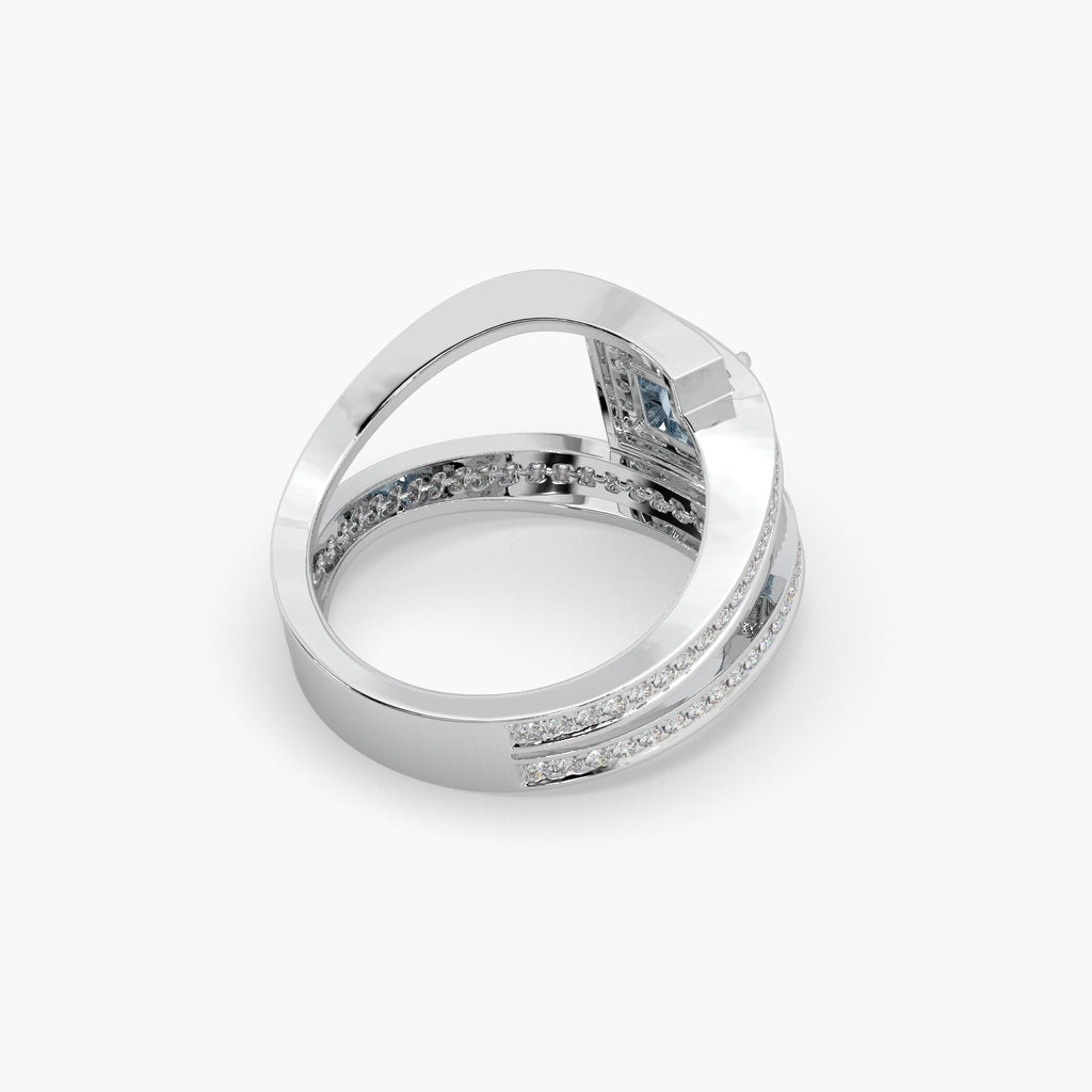 Guru Jewel's Blue Sapphire Cushion And Round Diamond Studded Silver Ring For Her