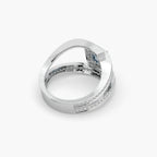Guru Jewel's Blue Sapphire Cushion And Round Diamond Studded Silver Ring For Her