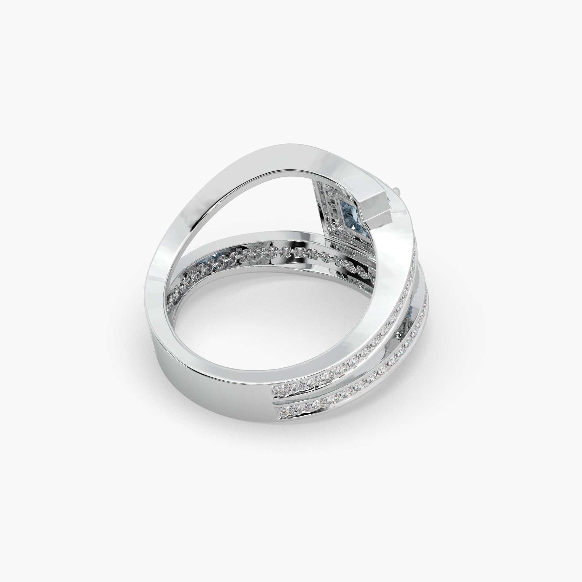 Guru Jewel's Blue Sapphire Cushion And Round Diamond Studded Silver Ring For Her