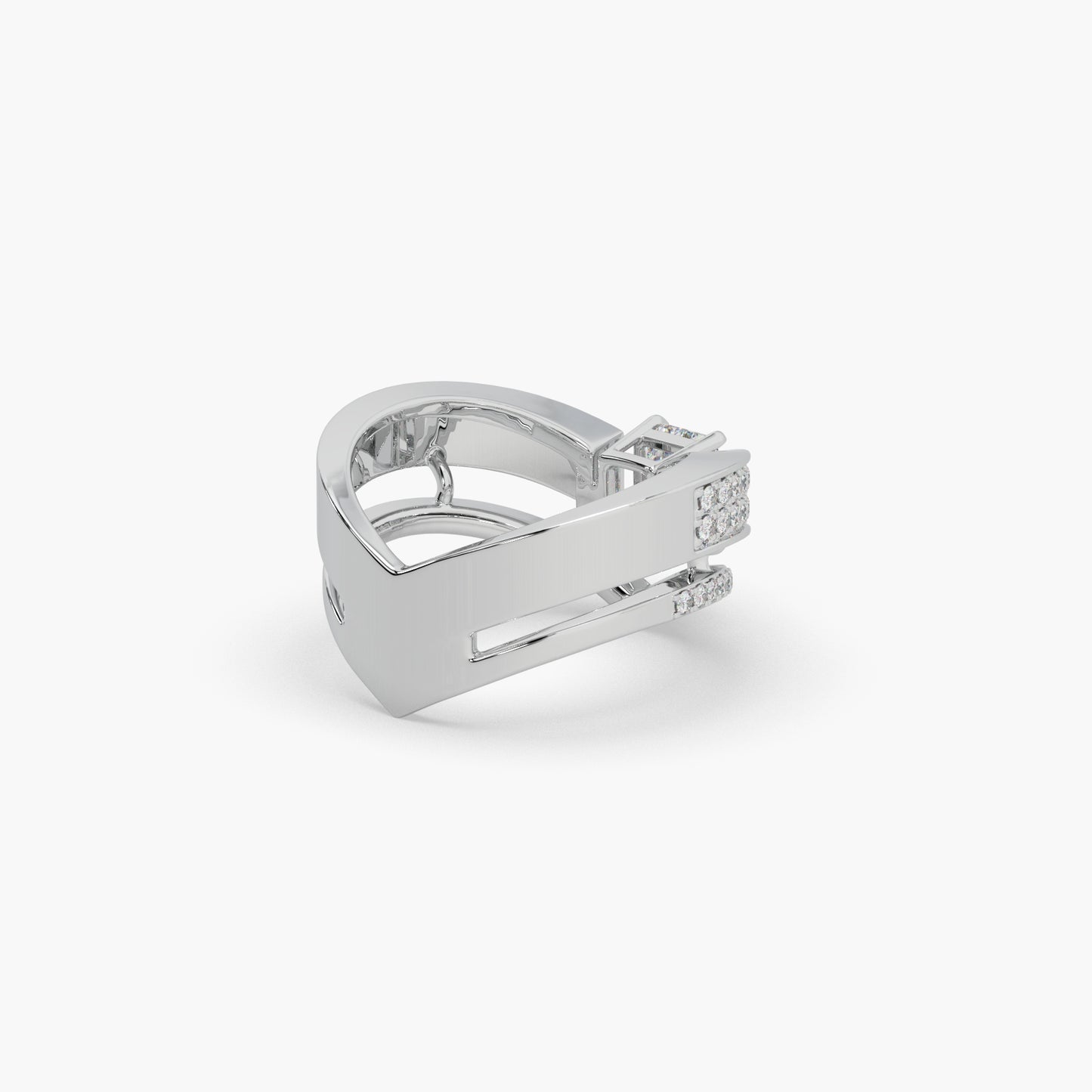 Guru Jewel's Emerald And Round Diamond Studded Silver Ring For Her