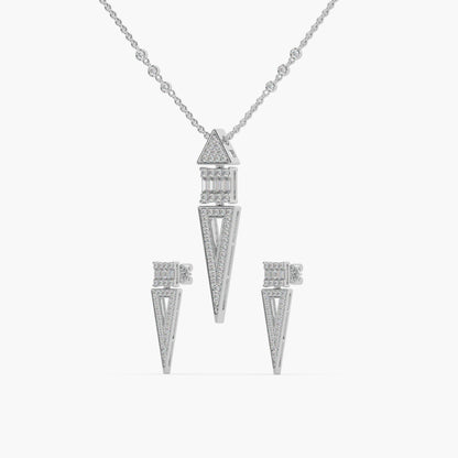 Guru Jewel's Captivating Diamond Studded Silver Pendant Set For Her