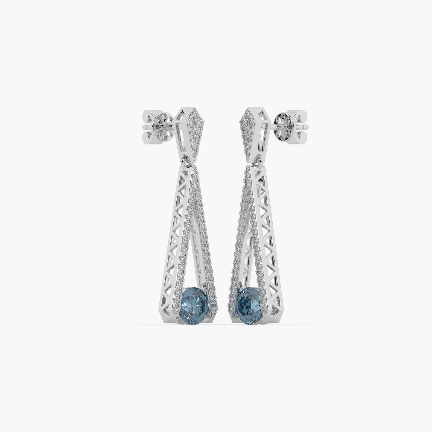 Guru Jewel's Round Diamond And Blue Stone Studded In Silver Alluring Earrings For Her