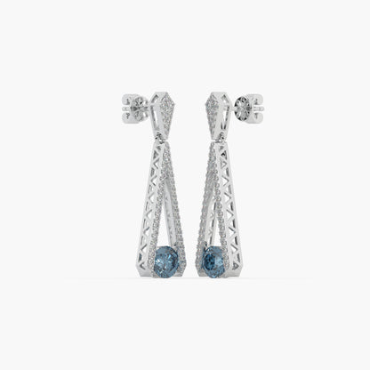 Guru Jewel's Round Diamond And Blue Stone Studded In Silver Alluring Earrings For Her