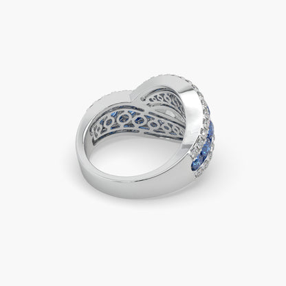 Guru Jewel's Blue Sapphire And Round Diamond Studded Silver Ring For Her