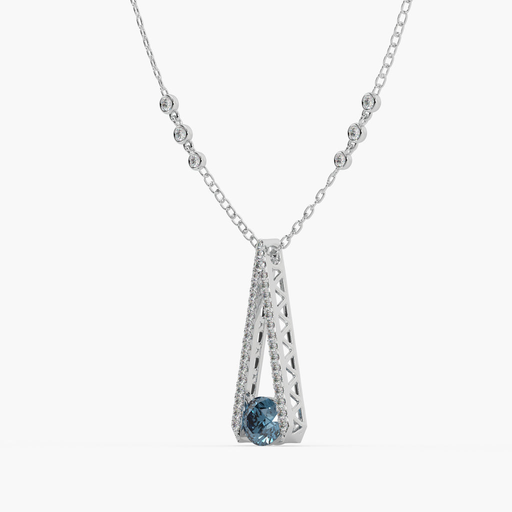 Guru Jewel's Round Diamond And Blue Colored Stone Studded Alluring Only Pendent For Her