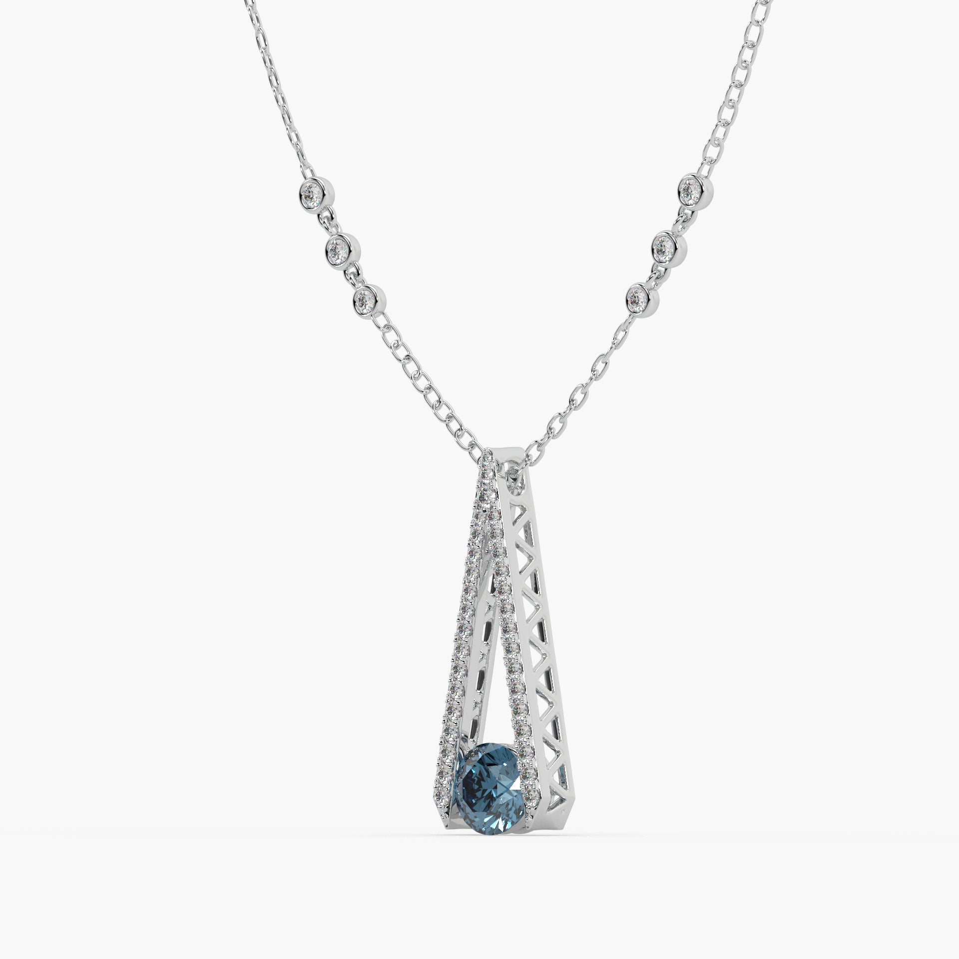 Guru Jewel's Round Diamond And Blue Colored Stone Studded Alluring Only Pendent For Her