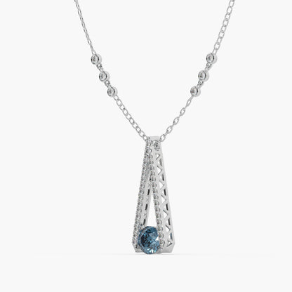 Guru Jewel's Round Diamond And Blue Colored Stone Studded Alluring Only Pendant For Her