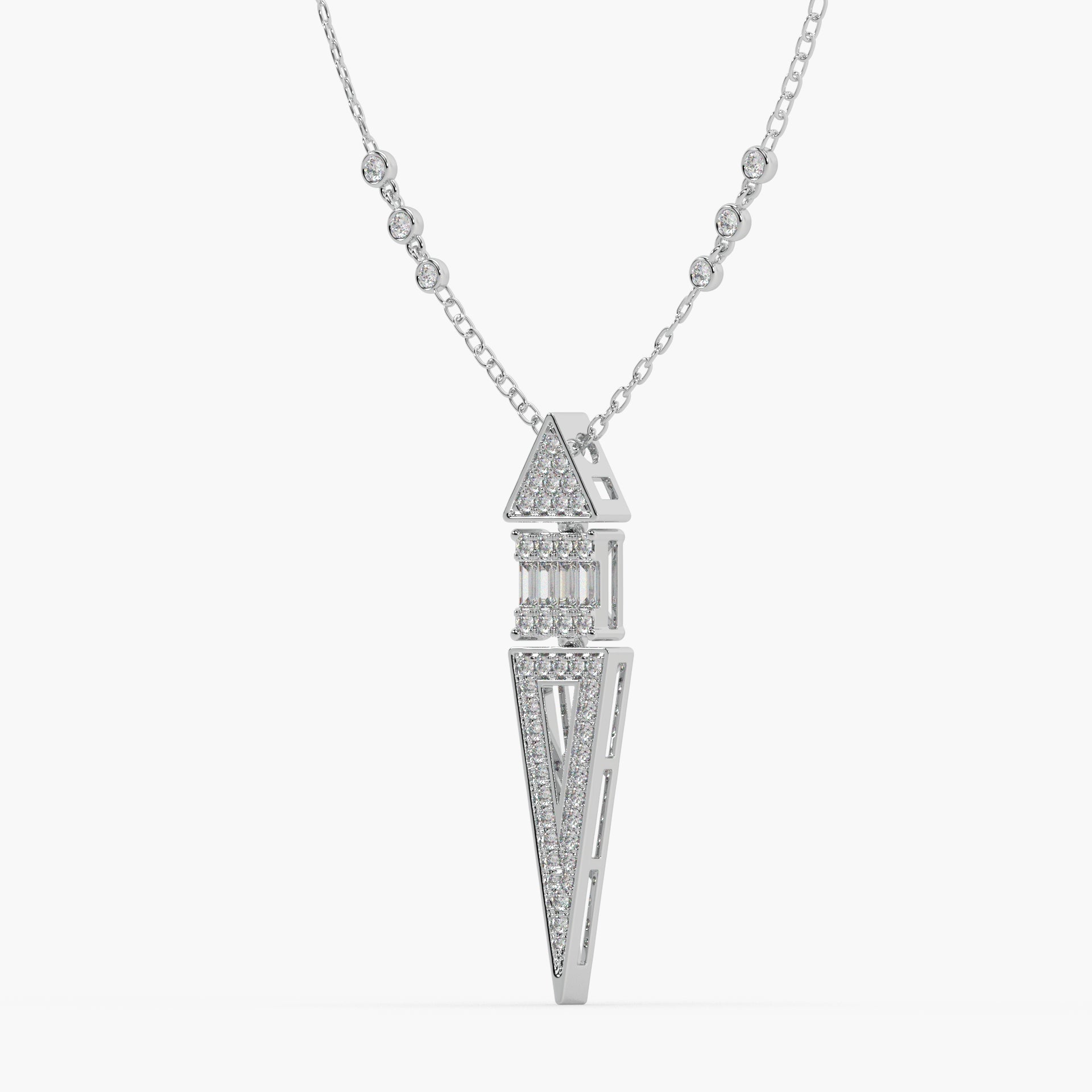 Guru Jewel's Round Diamond And Baugget Studded In Silver Fascinating Only Pendent For Her