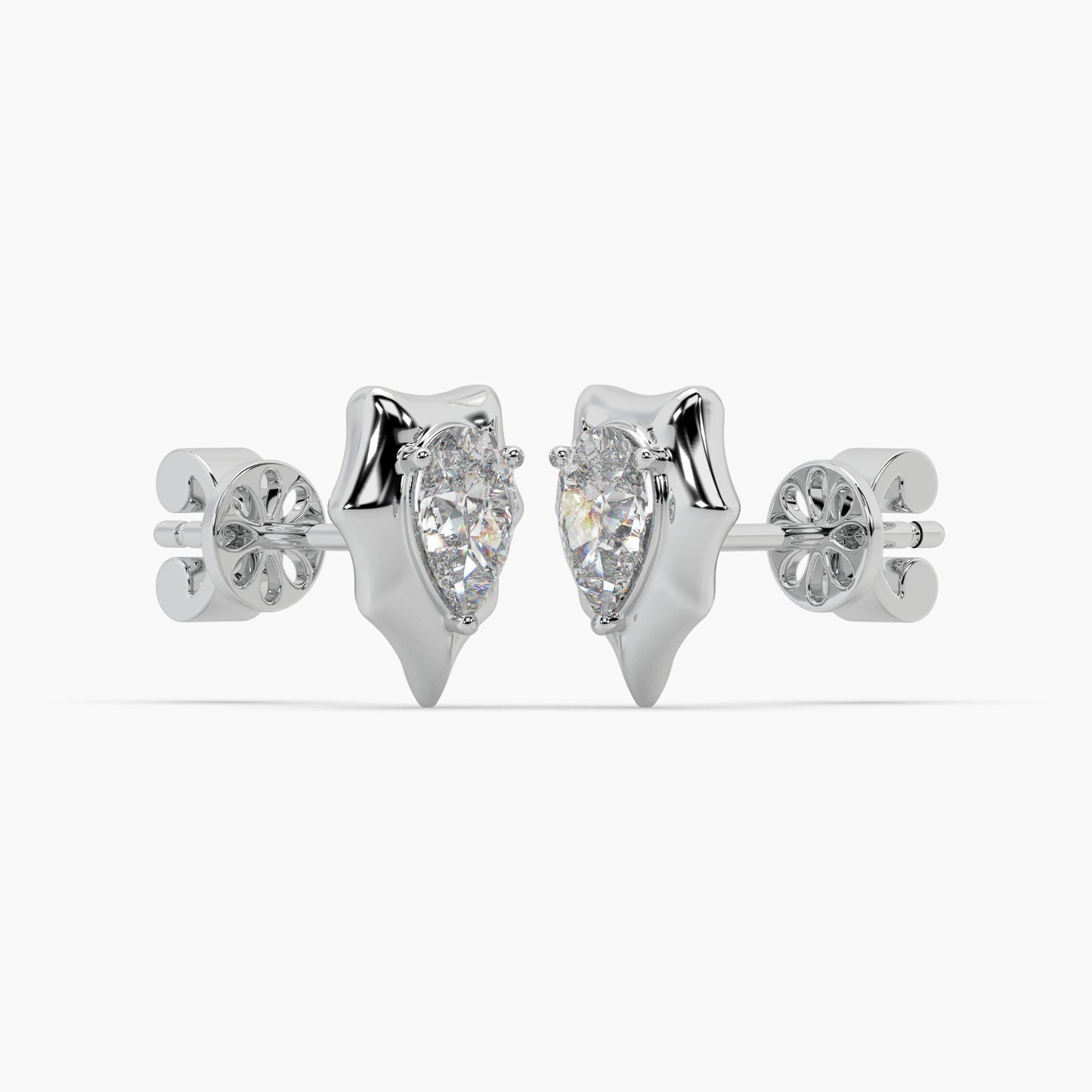 Guru Jewel's Pear Shaped Solitaire Diamond Studded In Silver Earrings For Her