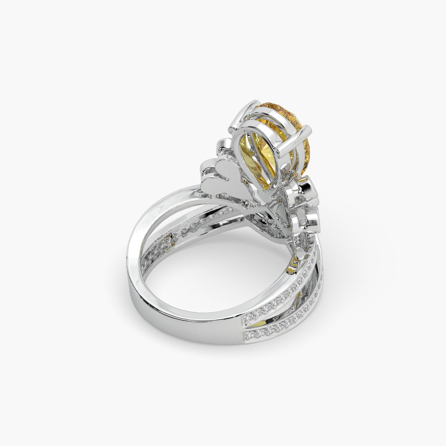 Guru Jewel's Yellow Stone And Diamond Studded Silver Ladies Ring For Her