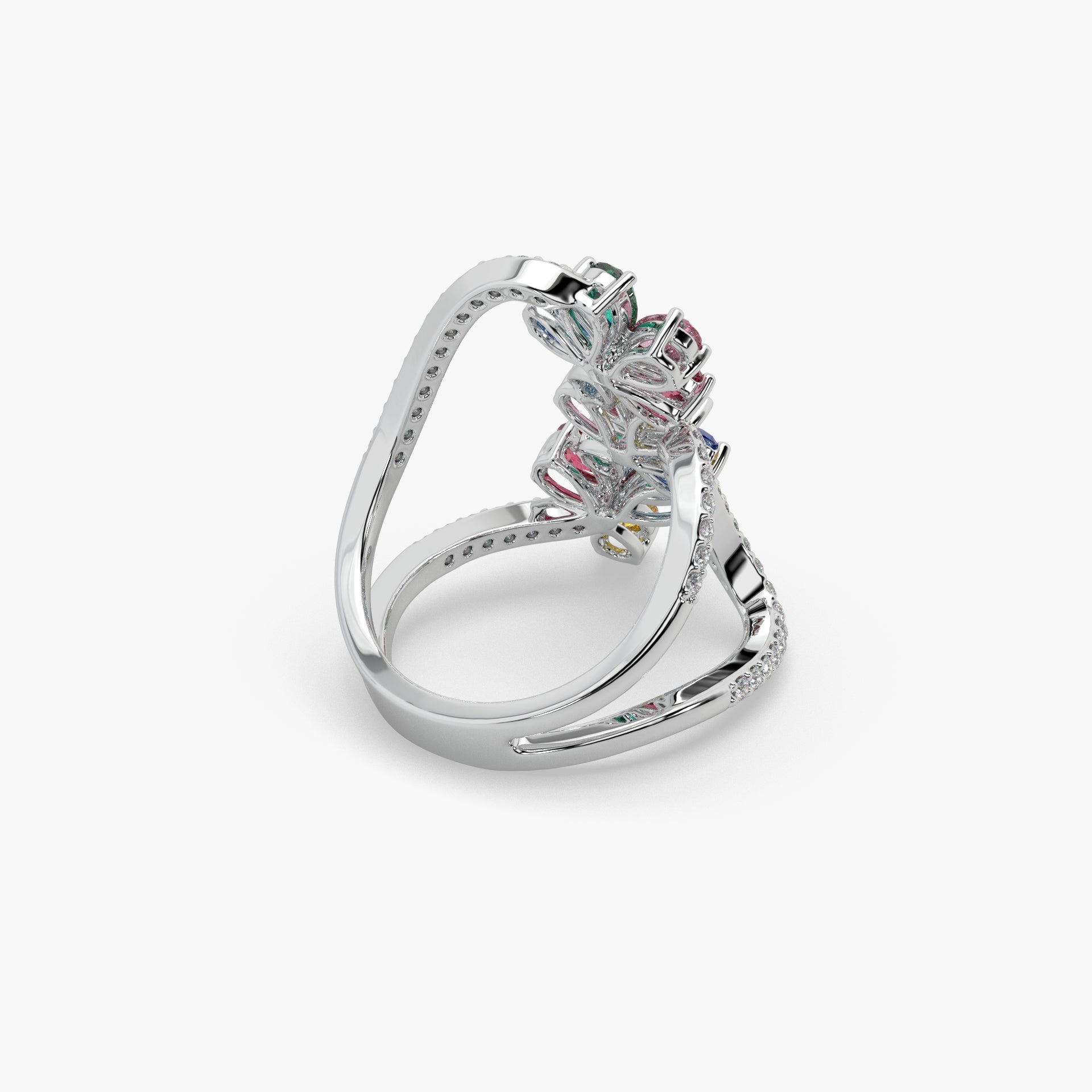 Guru Jewel's Multi Color Stone And Diamond Studded Silver Ring For Her