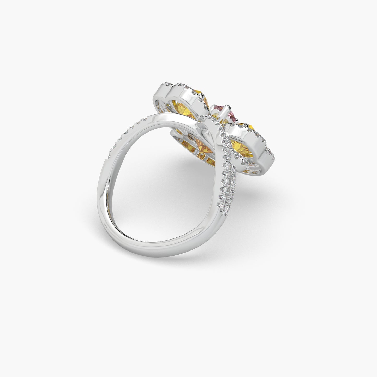 Guru Jewel's Yellow Sapphire And Round Diamond Studded Silver Ring For Her