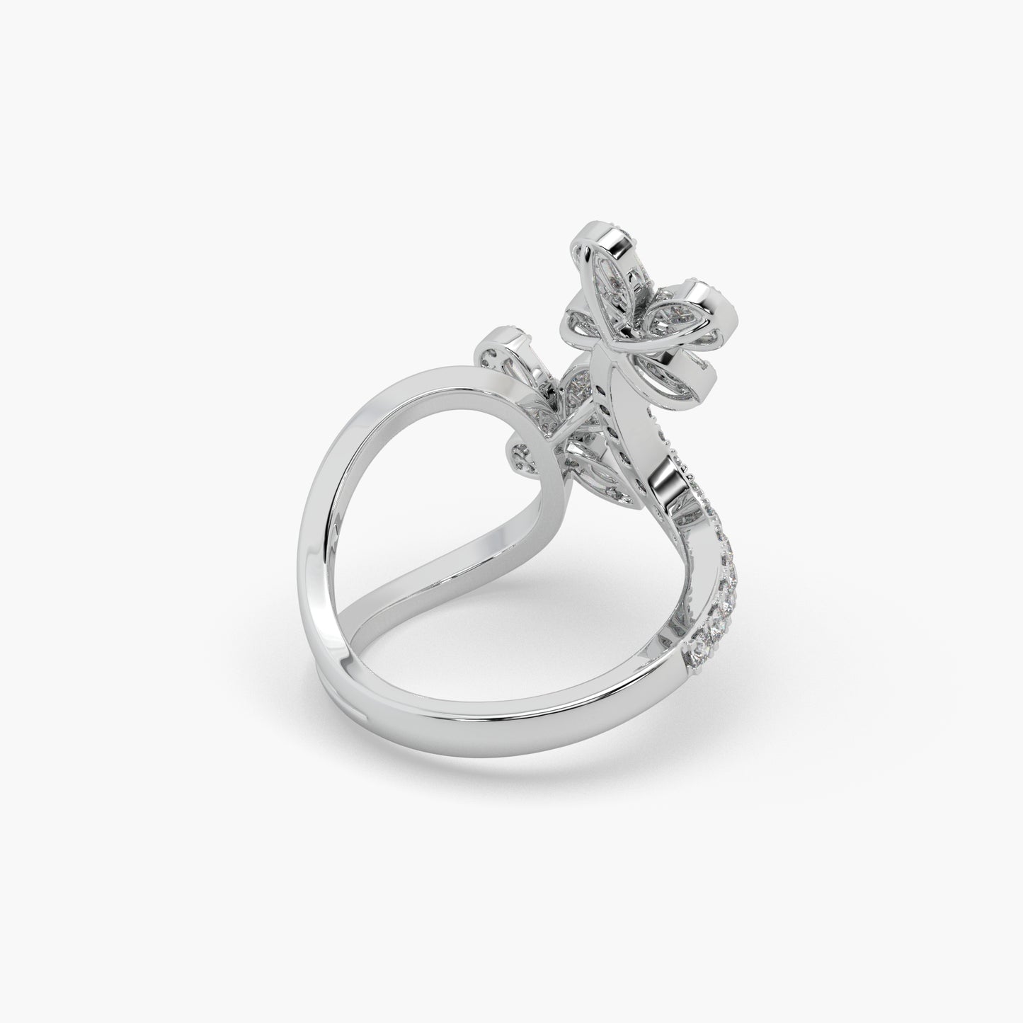 Guru Jewel's Round And Bugget Diamond Studded Wonderful Silver Ring For Her