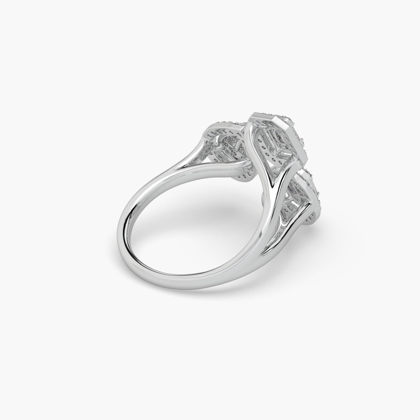 Guru Jewel's Round And Bugget Diamond Studded Multi Shaped Silver Ring For Her