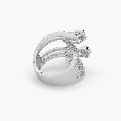 Guru Jewel's Round And Bugget Diamond Studded Attractive Silver Ring For Her