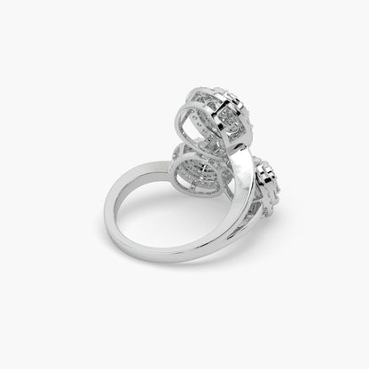 Guru Jewel's Round And Bugget Diamond Studded Captivating Silver Ring For Her
